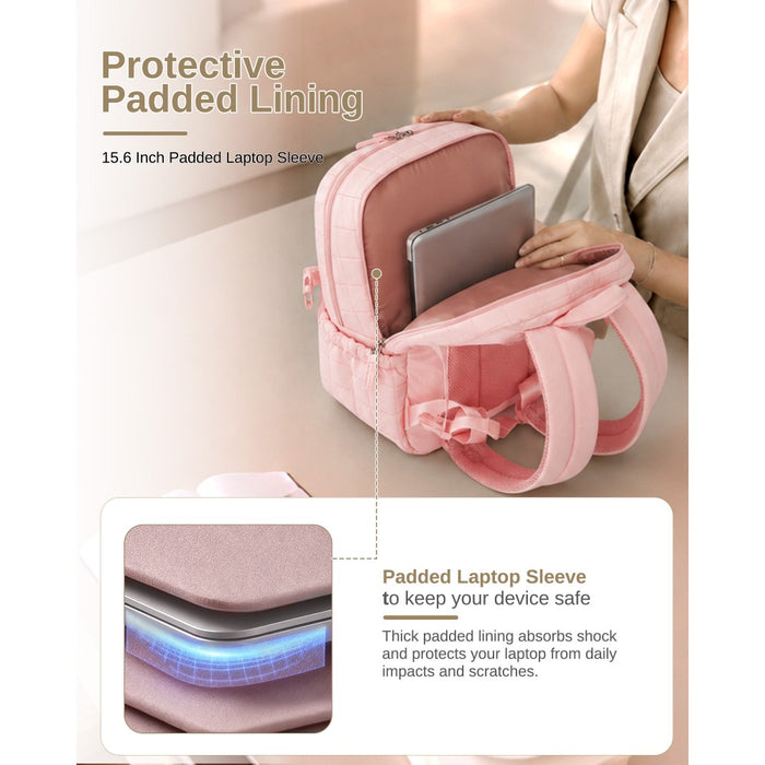 BPM2609 - Miss Lulu Quilted Lightweight Backpack, Fits 15.6 Inch Notebook, Cabin Approved Underseat Carry On Bag - Pink