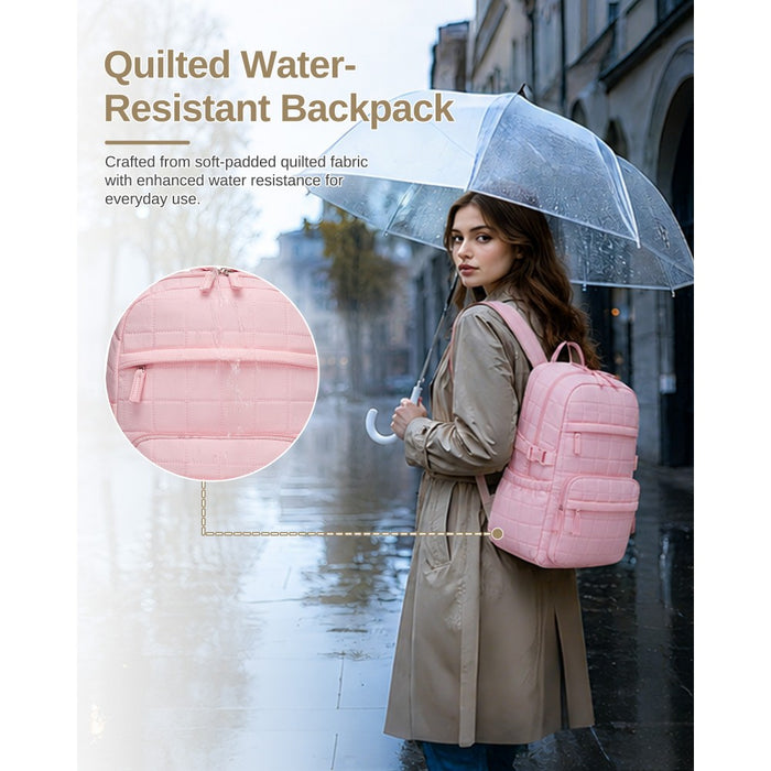 BPM2609 - Miss Lulu Quilted Lightweight Backpack, Fits 15.6 Inch Notebook, Cabin Approved Underseat Carry On Bag - Pink