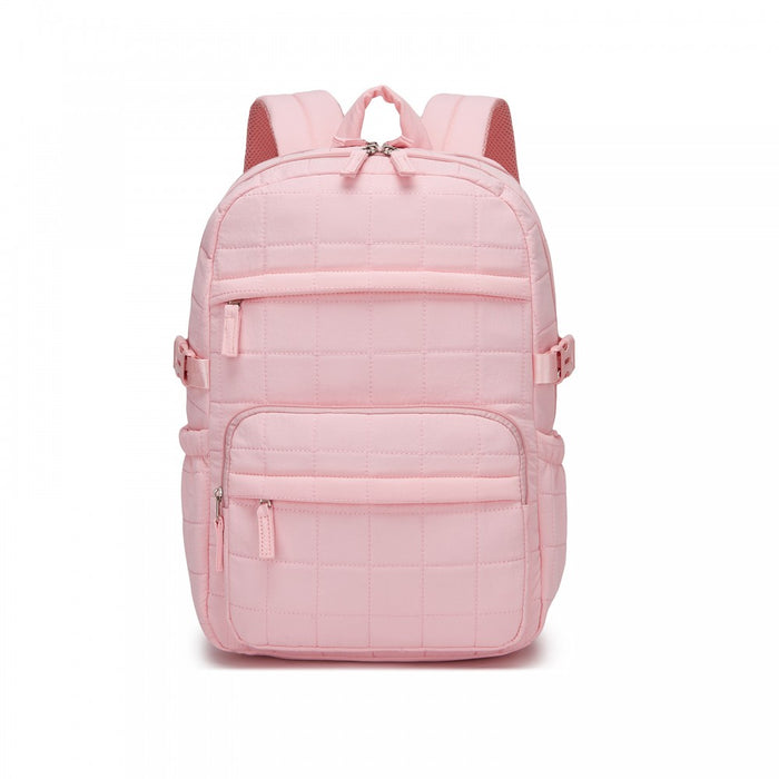 BPM2609 - Miss Lulu Quilted Lightweight Backpack, Fits 15.6 Inch Notebook, Cabin Approved Underseat Carry On Bag - Pink