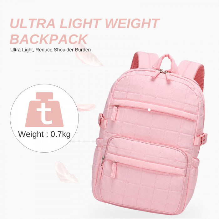 BPM2609 - Miss Lulu Quilted Lightweight Backpack, Fits 15.6 Inch Notebook, Cabin Approved Underseat Carry On Bag - Pink