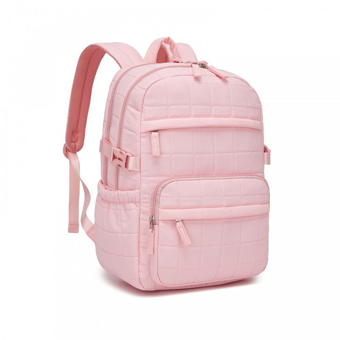 BPM2609 - Miss Lulu Quilted Lightweight Backpack, Fits 15.6 Inch Notebook, Cabin Approved Underseat Carry On Bag - Pink