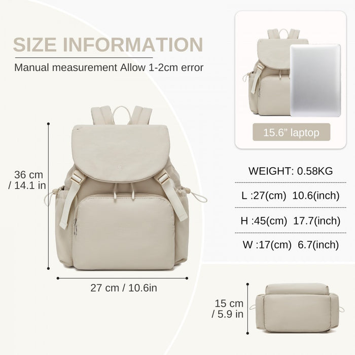 BPM2610 - Miss Lulu Lightweight Nylon Drawstring Backpack – Casual Daily Rucksack with 13 Inch Laptop Sleeve for Travel & Commute - Beige