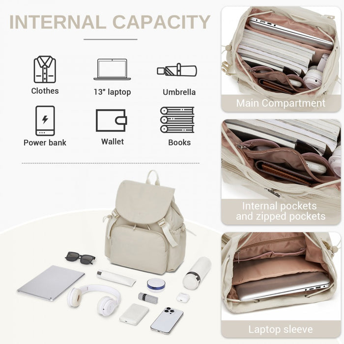 BPM2610 - Miss Lulu Lightweight Nylon Drawstring Backpack – Casual Daily Rucksack with 13 Inch Laptop Sleeve for Travel & Commute - Beige