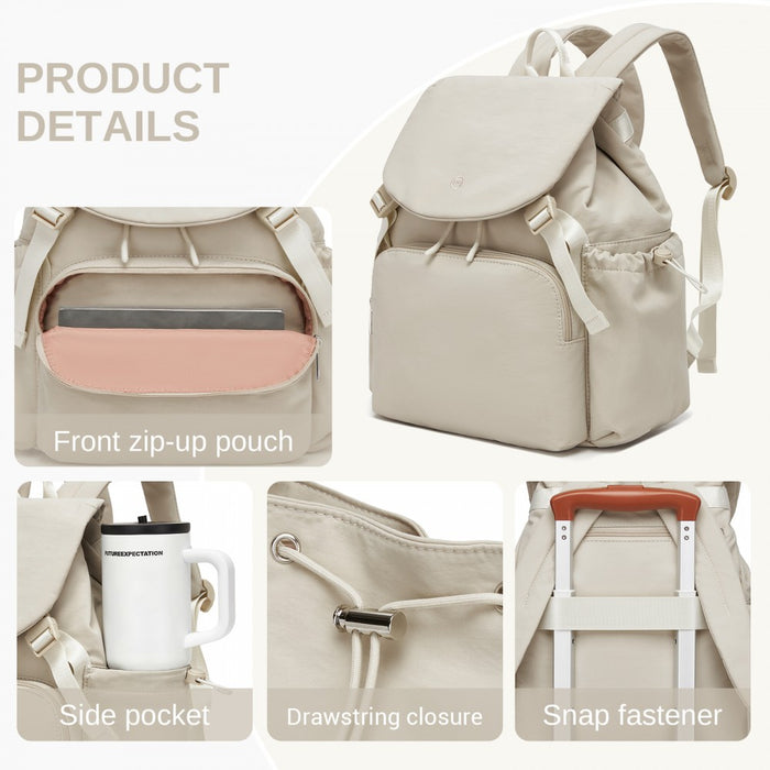 BPM2610 - Miss Lulu Lightweight Nylon Drawstring Backpack – Casual Daily Rucksack with 13 Inch Laptop Sleeve for Travel & Commute - Beige