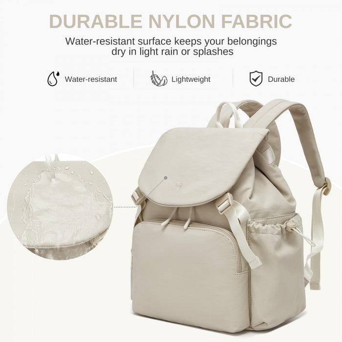 BPM2610 - Miss Lulu Lightweight Nylon Drawstring Backpack – Casual Daily Rucksack with 13 Inch Laptop Sleeve for Travel & Commute - Beige