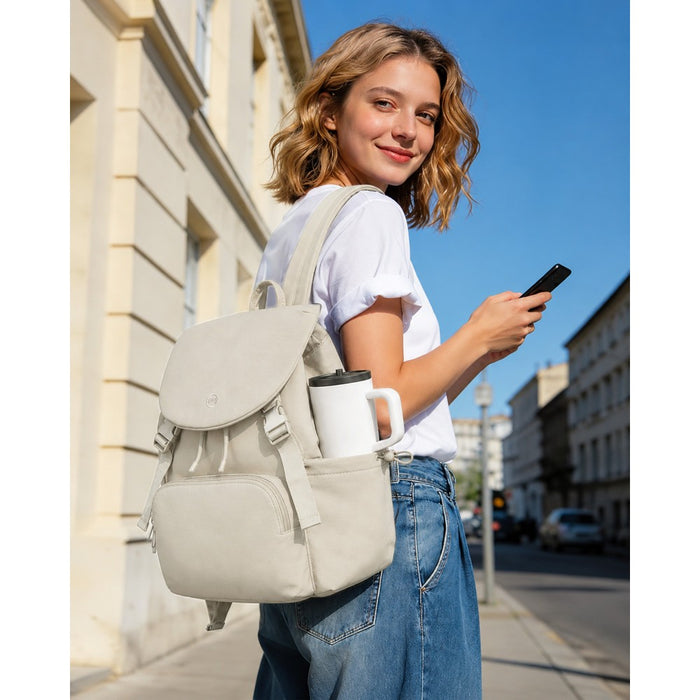BPM2610 - Miss Lulu Lightweight Nylon Drawstring Backpack – Casual Daily Rucksack with 13 Inch Laptop Sleeve for Travel & Commute - Beige