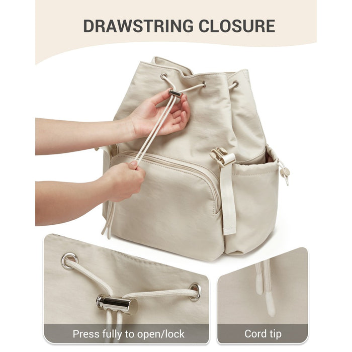 BPM2610 - Miss Lulu Lightweight Nylon Drawstring Backpack – Casual Daily Rucksack with 13 Inch Laptop Sleeve for Travel & Commute - Beige
