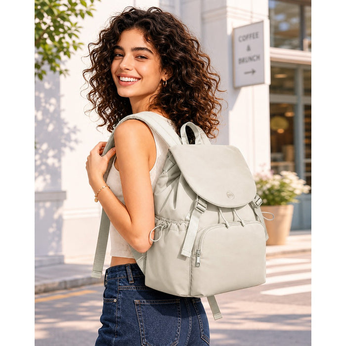 BPM2610 - Miss Lulu Lightweight Nylon Drawstring Backpack – Casual Daily Rucksack with 13 Inch Laptop Sleeve for Travel & Commute - Beige