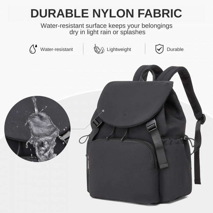 BPM2610 - Miss Lulu Lightweight Nylon Drawstring Backpack – Casual Daily Rucksack with 13 Inch Laptop Sleeve for Travel & Commute - Black