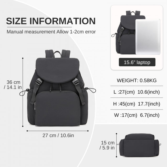 BPM2610 - Miss Lulu Lightweight Nylon Drawstring Backpack – Casual Daily Rucksack with 13 Inch Laptop Sleeve for Travel & Commute - Black