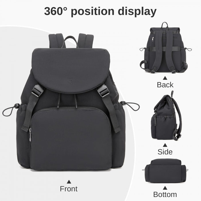 BPM2610 - Miss Lulu Lightweight Nylon Drawstring Backpack – Casual Daily Rucksack with 13 Inch Laptop Sleeve for Travel & Commute - Black