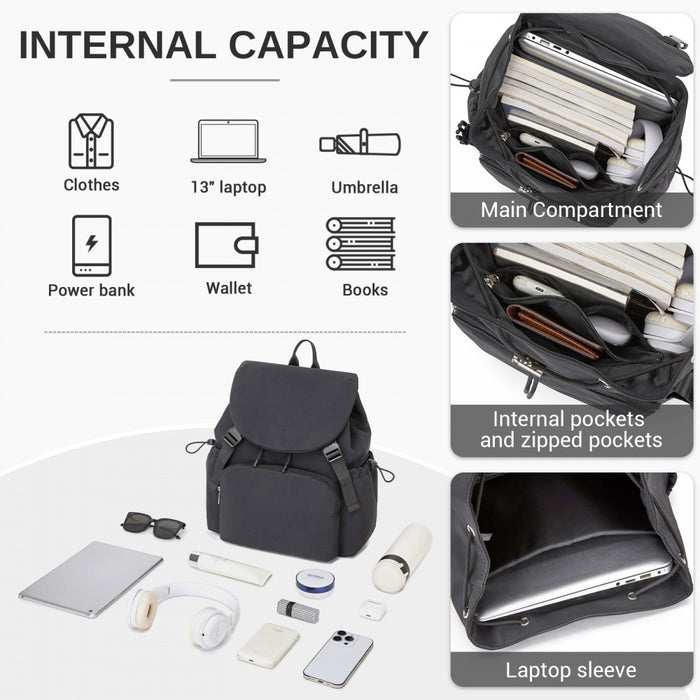 BPM2610 - Miss Lulu Lightweight Nylon Drawstring Backpack – Casual Daily Rucksack with 13 Inch Laptop Sleeve for Travel & Commute - Black