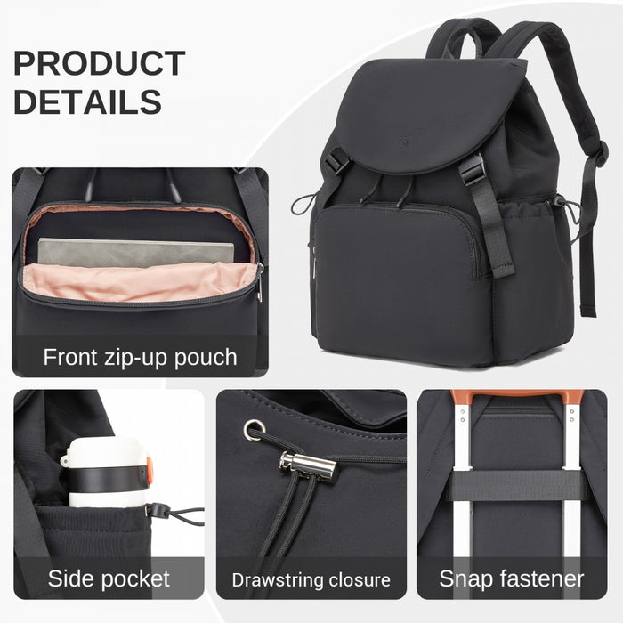BPM2610 - Miss Lulu Lightweight Nylon Drawstring Backpack – Casual Daily Rucksack with 13 Inch Laptop Sleeve for Travel & Commute - Black