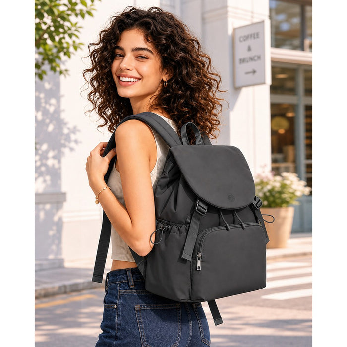 BPM2610 - Miss Lulu Lightweight Nylon Drawstring Backpack – Casual Daily Rucksack with 13 Inch Laptop Sleeve for Travel & Commute - Black