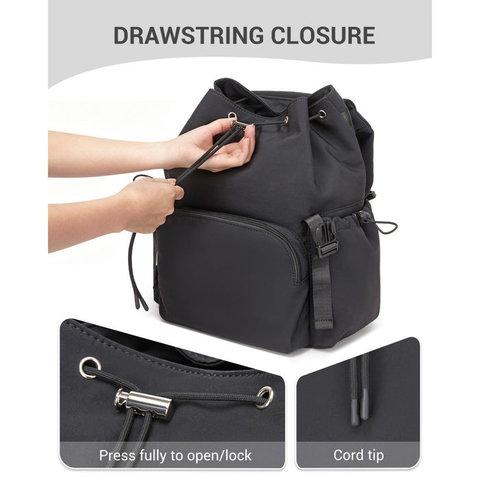 BPM2610 - Miss Lulu Lightweight Nylon Drawstring Backpack – Casual Daily Rucksack with 13 Inch Laptop Sleeve for Travel & Commute - Black