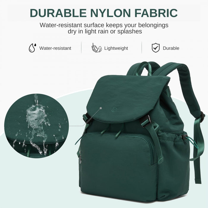 BPM2610 - Miss Lulu Lightweight Nylon Drawstring Backpack – Casual Daily Rucksack with 13 Inch Laptop Sleeve for Travel & Commute - Green