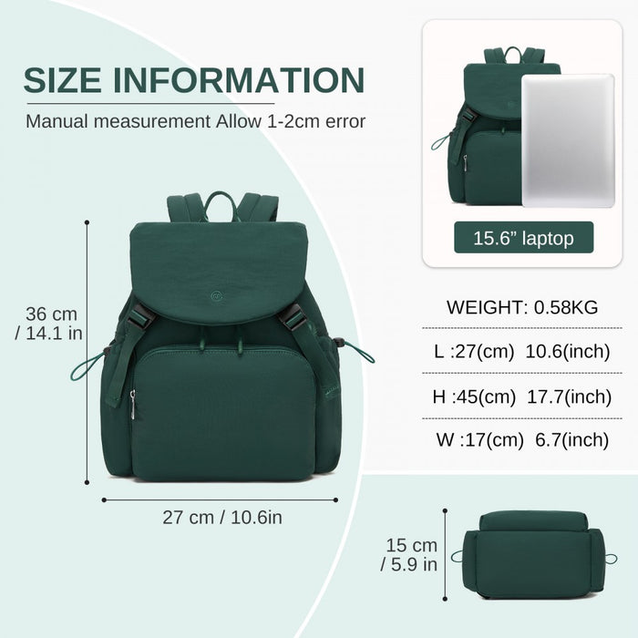BPM2610 - Miss Lulu Lightweight Nylon Drawstring Backpack – Casual Daily Rucksack with 13 Inch Laptop Sleeve for Travel & Commute - Green