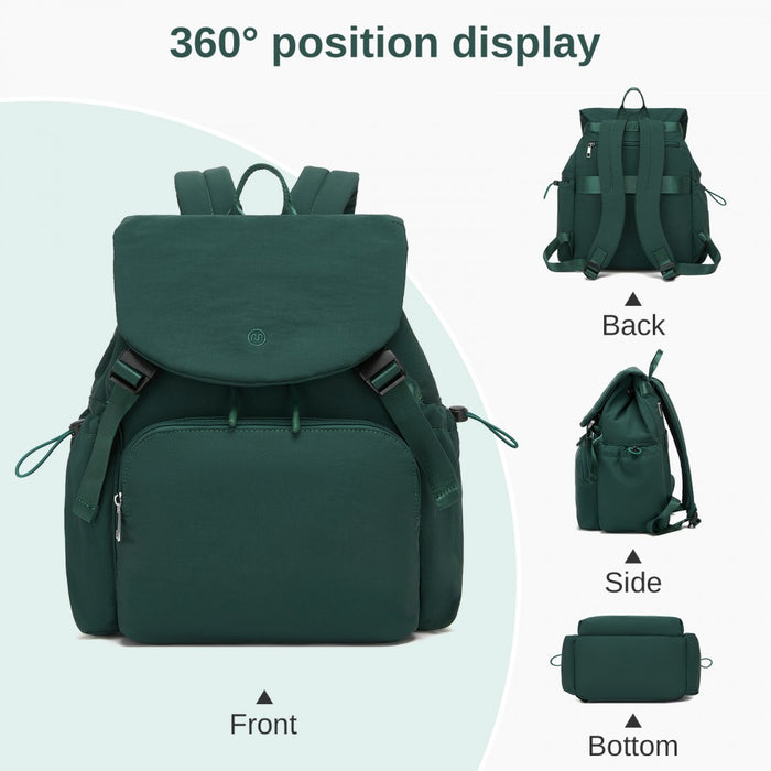BPM2610 - Miss Lulu Lightweight Nylon Drawstring Backpack – Casual Daily Rucksack with 13 Inch Laptop Sleeve for Travel & Commute - Green