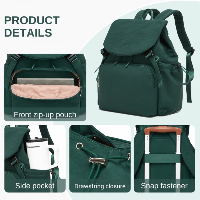 BPM2610 - Miss Lulu Lightweight Nylon Drawstring Backpack – Casual Daily Rucksack with 13 Inch Laptop Sleeve for Travel & Commute - Green