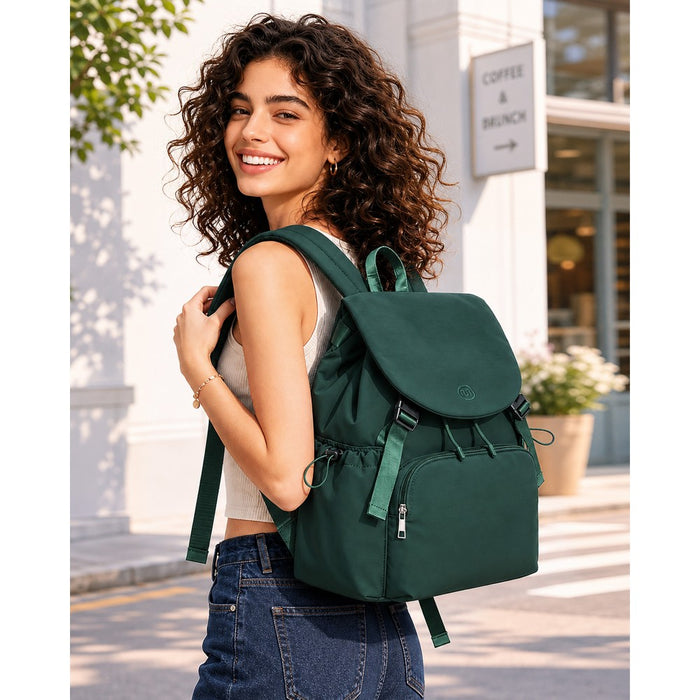 BPM2610 - Miss Lulu Lightweight Nylon Drawstring Backpack – Casual Daily Rucksack with 13 Inch Laptop Sleeve for Travel & Commute - Green
