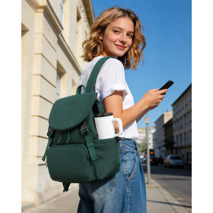 BPM2610 - Miss Lulu Lightweight Nylon Drawstring Backpack – Casual Daily Rucksack with 13 Inch Laptop Sleeve for Travel & Commute - Green