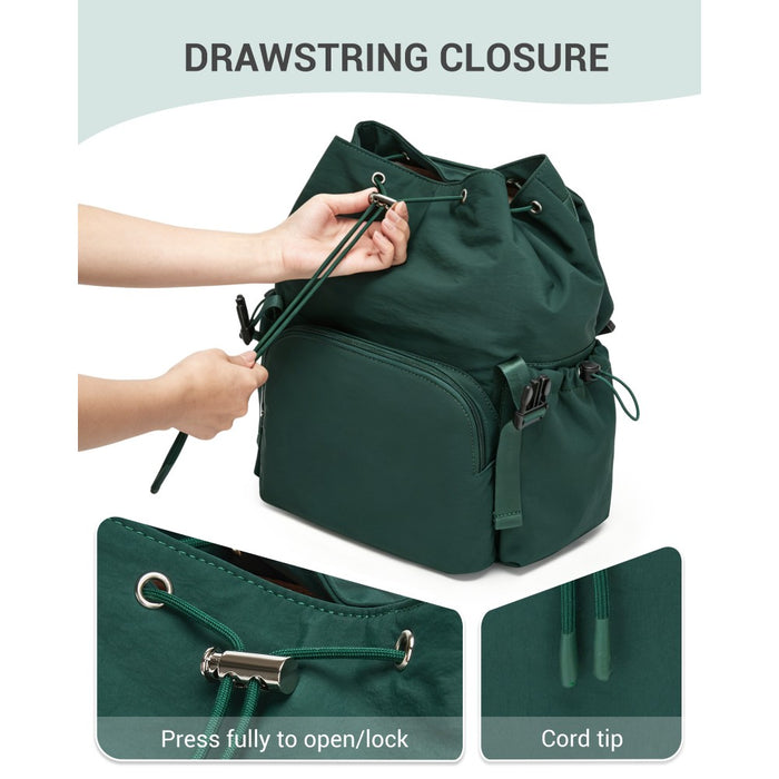 BPM2610 - Miss Lulu Lightweight Nylon Drawstring Backpack – Casual Daily Rucksack with 13 Inch Laptop Sleeve for Travel & Commute - Green