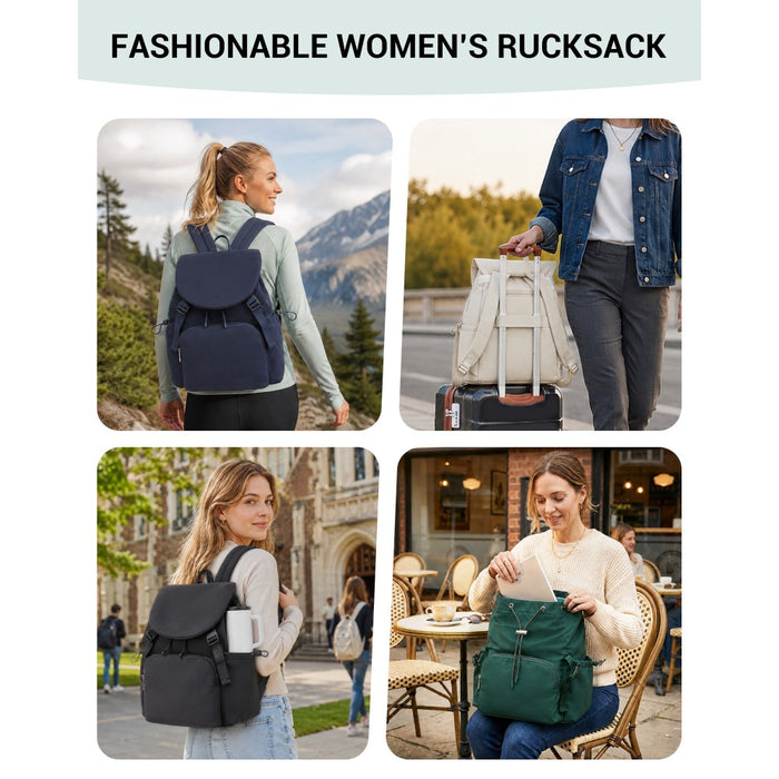 BPM2610 - Miss Lulu Lightweight Nylon Drawstring Backpack – Casual Daily Rucksack with 13 Inch Laptop Sleeve for Travel & Commute - Green
