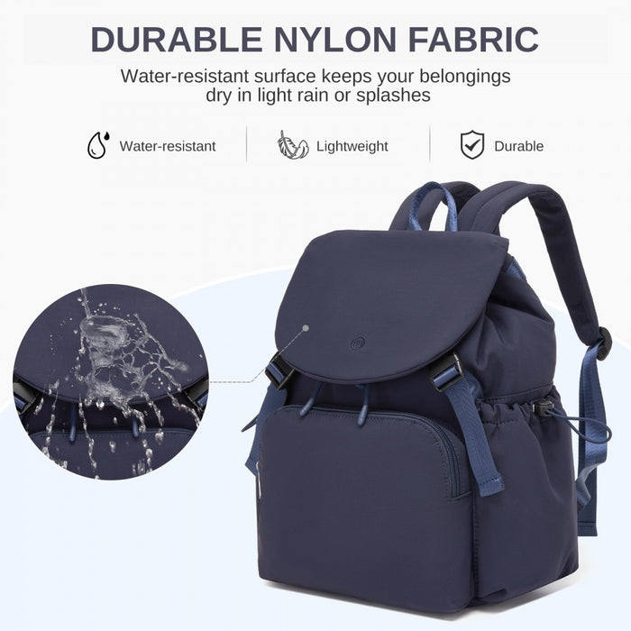 BPM2610 - Miss Lulu Lightweight Nylon Drawstring Backpack – Casual Daily Rucksack with 13 Inch Laptop Sleeve for Travel & Commute - Navy