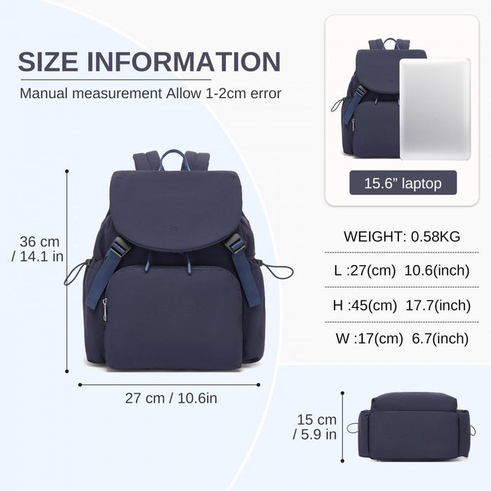 BPM2610 - Miss Lulu Lightweight Nylon Drawstring Backpack – Casual Daily Rucksack with 13 Inch Laptop Sleeve for Travel & Commute - Navy