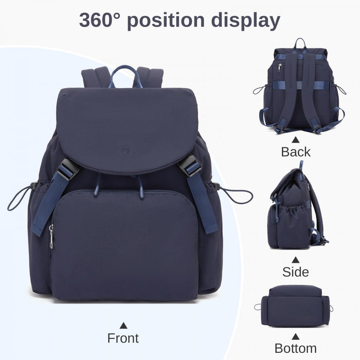 BPM2610 - Miss Lulu Lightweight Nylon Drawstring Backpack – Casual Daily Rucksack with 13 Inch Laptop Sleeve for Travel & Commute - Navy