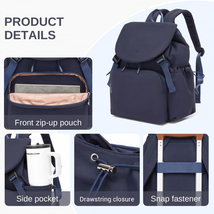 BPM2610 - Miss Lulu Lightweight Nylon Drawstring Backpack – Casual Daily Rucksack with 13 Inch Laptop Sleeve for Travel & Commute - Navy