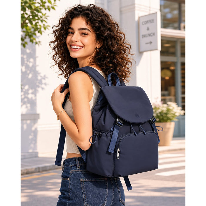 BPM2610 - Miss Lulu Lightweight Nylon Drawstring Backpack – Casual Daily Rucksack with 13 Inch Laptop Sleeve for Travel & Commute - Navy