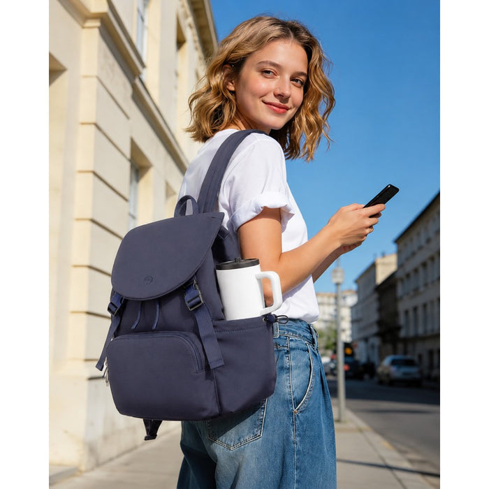 BPM2610 - Miss Lulu Lightweight Nylon Drawstring Backpack – Casual Daily Rucksack with 13 Inch Laptop Sleeve for Travel & Commute - Navy