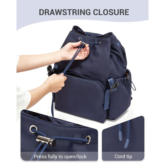 BPM2610 - Miss Lulu Lightweight Nylon Drawstring Backpack – Casual Daily Rucksack with 13 Inch Laptop Sleeve for Travel & Commute - Navy