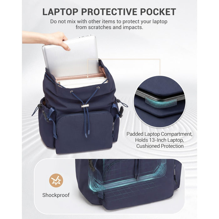 BPM2610 - Miss Lulu Lightweight Nylon Drawstring Backpack – Casual Daily Rucksack with 13 Inch Laptop Sleeve for Travel & Commute - Navy