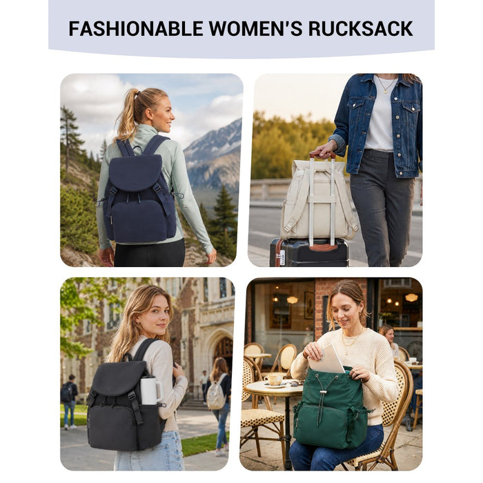 BPM2610 - Miss Lulu Lightweight Nylon Drawstring Backpack – Casual Daily Rucksack with 13 Inch Laptop Sleeve for Travel & Commute - Navy