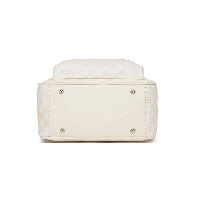 BPM2614 - Miss Lulu Checked PVC Backpack with Detachable Bow, Casual Women’s Daypack for School, Travel & Daily Use - Beige