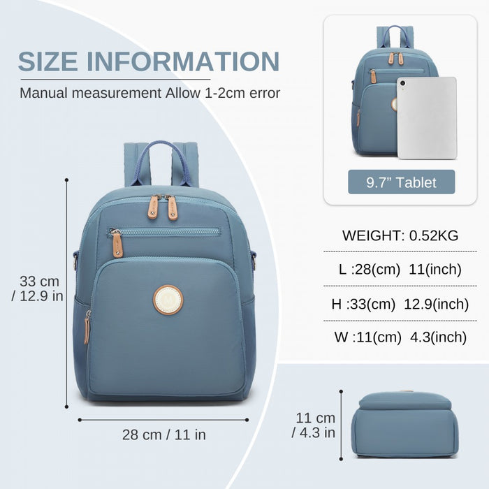 BPM2617 - Miss Lulu Women's Backpack, Water-Resistant Nylon Convertible Shoulder and Crossbody Bag for Travel Work - Blue