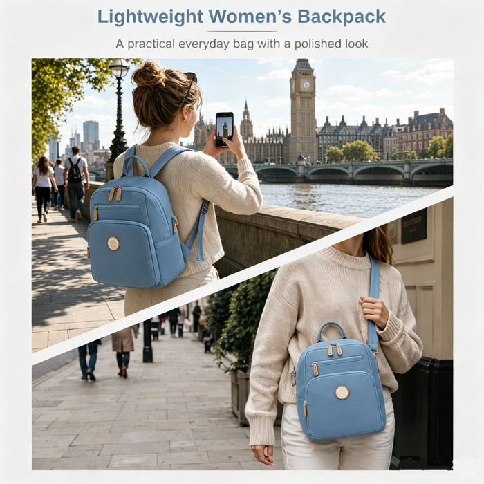 BPM2617 - Miss Lulu Women's Backpack, Water-Resistant Nylon Convertible Shoulder and Crossbody Bag for Travel Work - Blue