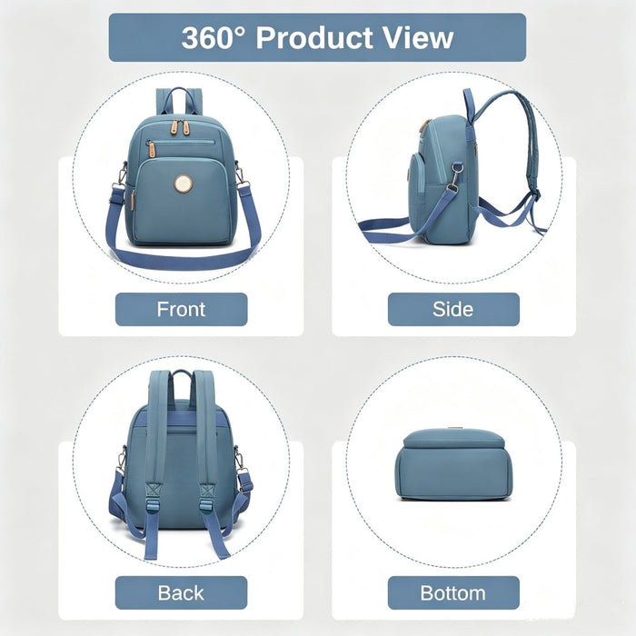 BPM2617 - Miss Lulu Women's Backpack, Water-Resistant Nylon Convertible Shoulder and Crossbody Bag for Travel Work - Blue