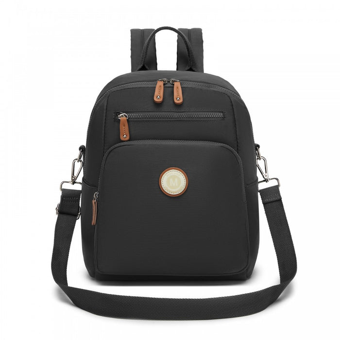 BPM2617 - Miss Lulu Women's Backpack, Water-Resistant Nylon Convertible Shoulder and Crossbody Bag for Travel Work - Black