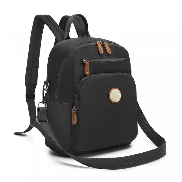 BPM2617 - Miss Lulu Women's Backpack, Water-Resistant Nylon Convertible Shoulder and Crossbody Bag for Travel Work - Black