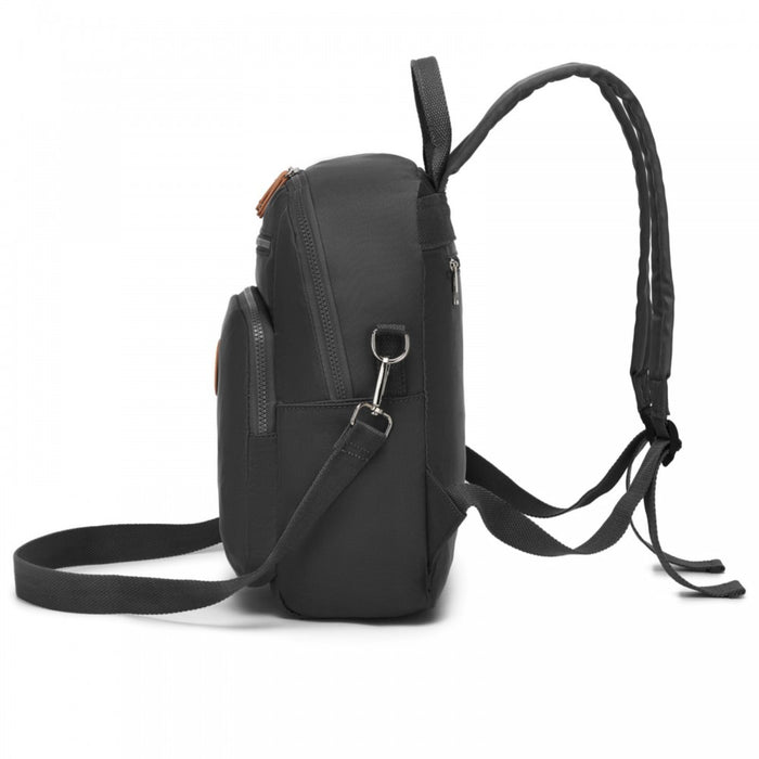 BPM2617 - Miss Lulu Women's Backpack, Water-Resistant Nylon Convertible Shoulder and Crossbody Bag for Travel Work - Black