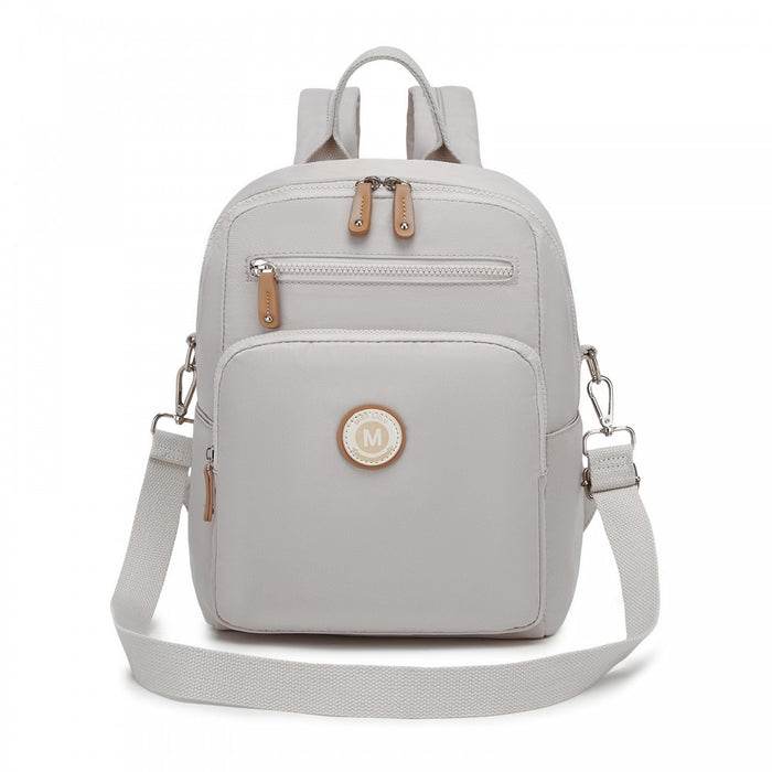 BPM2617 - Miss Lulu Women's Backpack, Water-Resistant Nylon Convertible Shoulder and Crossbody Bag for Travel Work - Light Grey