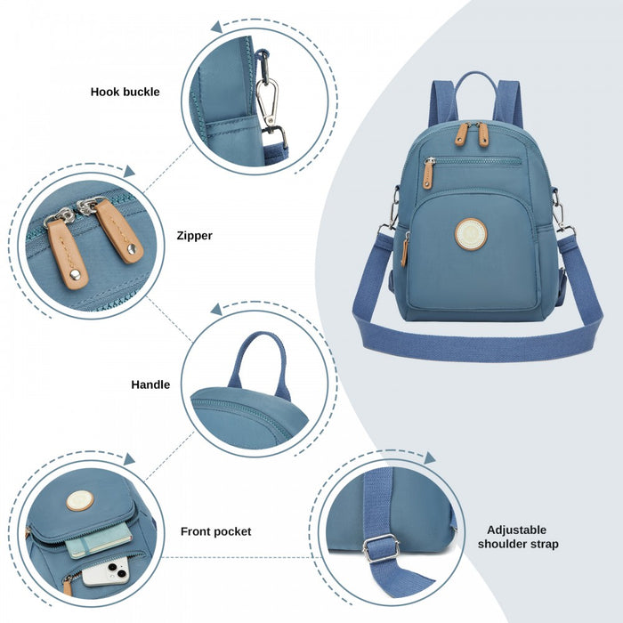 BPM2651 - Miss Lulu 3-in-1 Convertible Backpack with Removable Long Strap - Wear as Backpack, Shoulder or Crossbody Bag - Blue