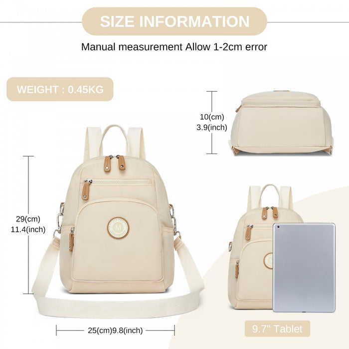 BPM2651 - Miss Lulu 3-in-1 Convertible Backpack with Removable Long Strap - Wear as Backpack, Shoulder or Crossbody Bag - Beige