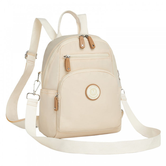 BPM2651 - Miss Lulu 3-in-1 Convertible Backpack with Removable Long Strap - Wear as Backpack, Shoulder or Crossbody Bag - Beige