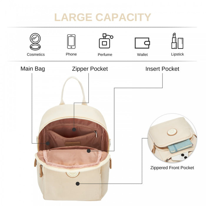 BPM2651 - Miss Lulu 3-in-1 Convertible Backpack with Removable Long Strap - Wear as Backpack, Shoulder or Crossbody Bag - Beige