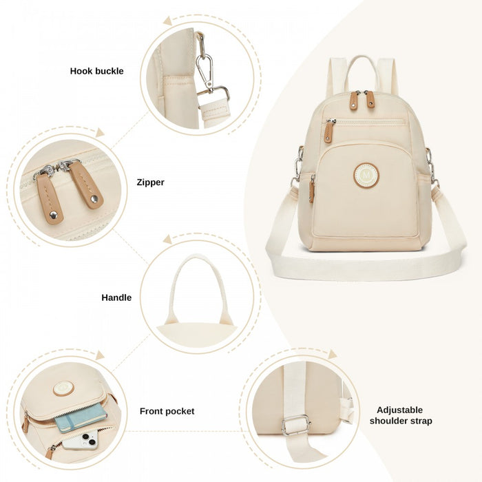 BPM2651 - Miss Lulu 3-in-1 Convertible Backpack with Removable Long Strap - Wear as Backpack, Shoulder or Crossbody Bag - Beige
