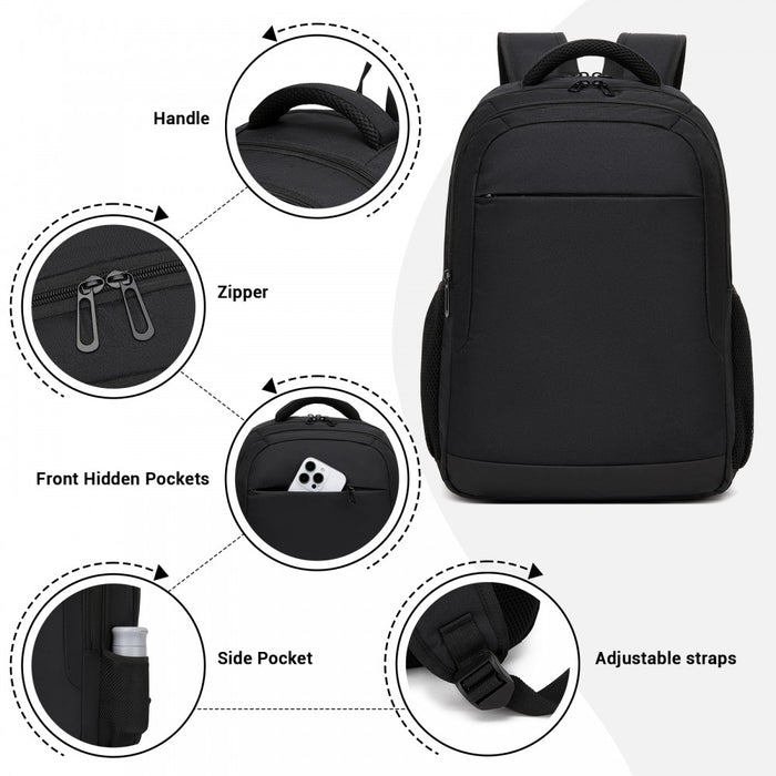BPN2607 - Trendy Laptop Backpack,Soft Padded,Practical,Organized Storage,Lightweight 15.6" Notebook Bag for Work, School & Travel - Black